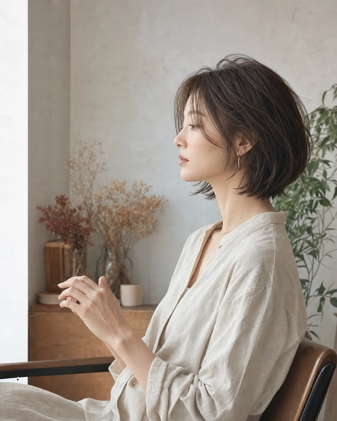 自然なレイヤーボブの女性
